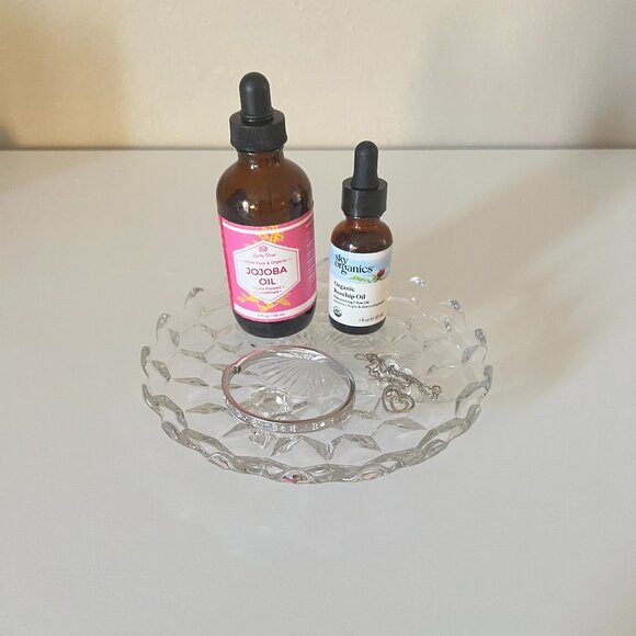 Vintage Glass Display Dish Clear Textured Round 7" Decorative Footed Vanity Tray - Picture 1 of 8